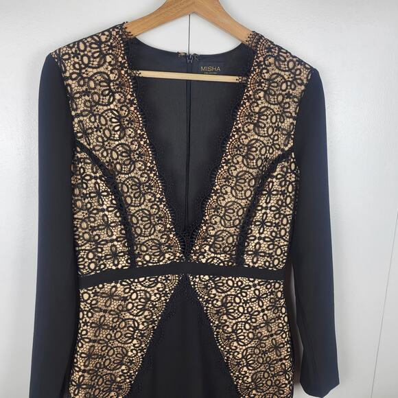 Misha Collection Paulina Scalloped Lace Trim Sheath Cocktail Mini Dress | M - Picture 5 of 13